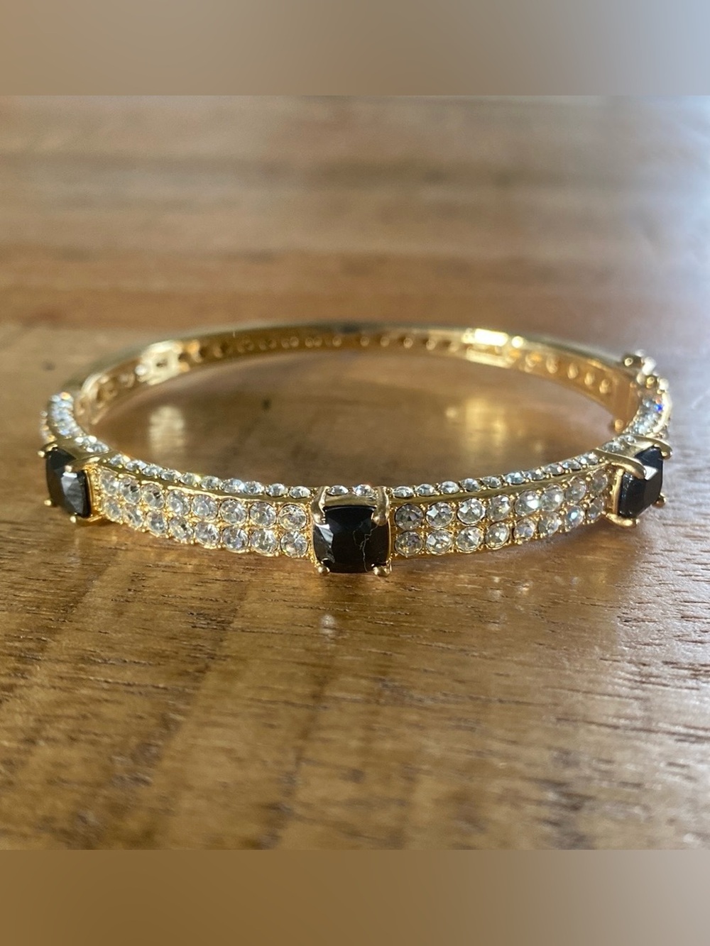 Akkad Cubic Zirconia & Gold Tone Station Bangle Bracelet